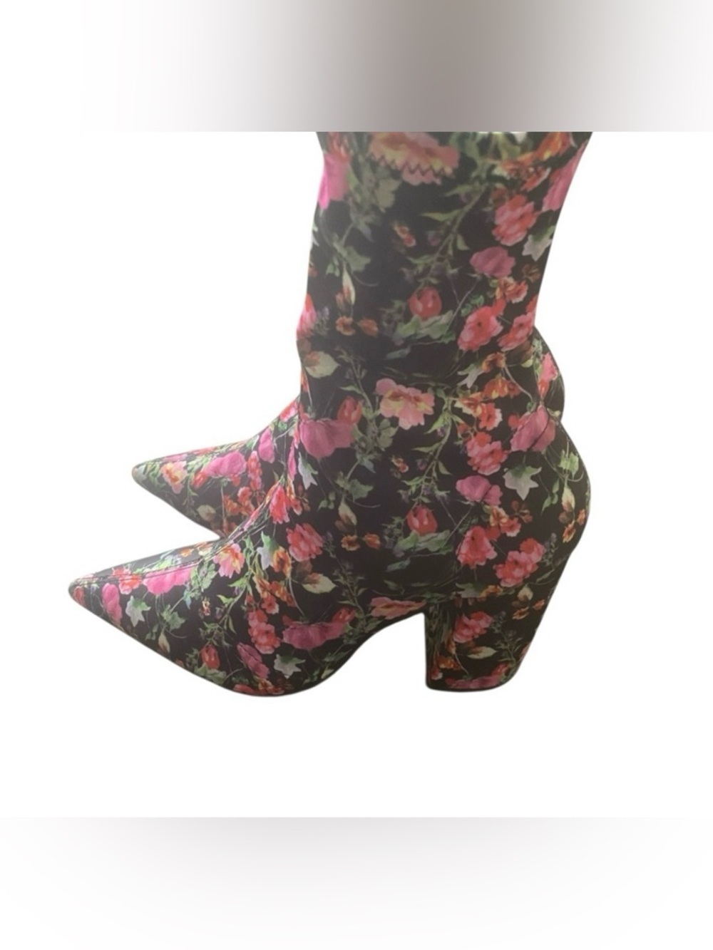 Steve Madden Lombard Floral Sock Boots Pointed Toe Block Heel 9 - Picture 2 of 11
